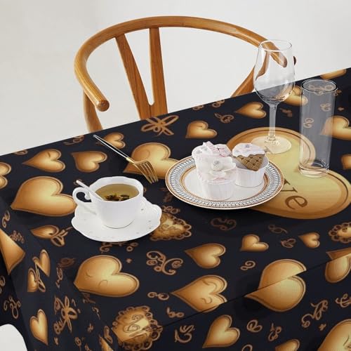 Nappe de table rectangulaire amour et cœur doré pour repas festifs - 4