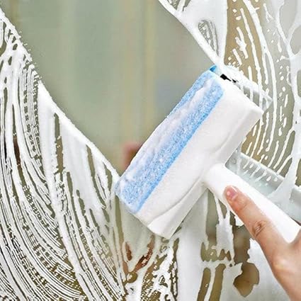 RELEMTRA All-Purpose Window Squeegee | 2 in1 Window Cleaner | Dual Side Blade Rubber & Sponge | for Gas Station, Glass, Shower, Windshield, and Bathroom Car Window