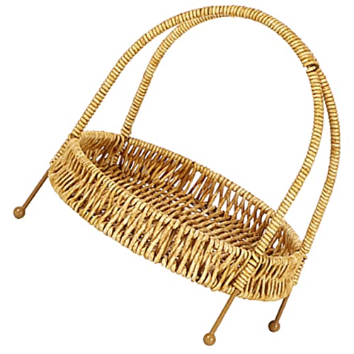 AUTSUPPL Weaving a Fruit Basket Bandejas Para Comida Willow Vegetable Basket Woven Serving Tray Wicker Bread Tray Candy Basket Bread Pan Fruits Serving Basket Iron Light Brown re-usable