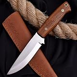 QUIKLLY Custom Handmade Fixed Blade Hunting Knife High Polish Steel Blade with Genuine Leather Sheath for Outdoor EDC Use Gift for Him or Her (Light Brown)