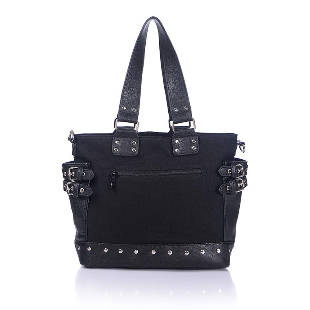 KEEPOP Women Fashion Rivet Handbag Purse Canvas Punk Tote with Shoulder Strap Crossbody Bag Large Capacity
