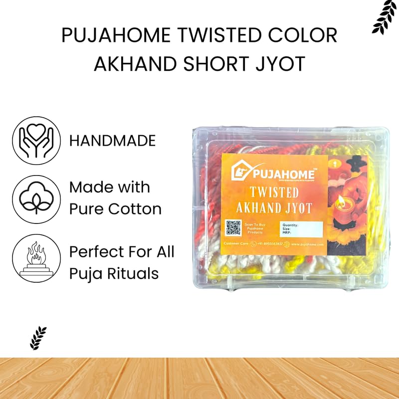 Image of Twisted Akhand Jyot Cotton Short Wick (24Hours Burning, 300+ Pieces), Multi Colour Twisted Akhand Jyot, Long Lasting Pure Cotton Wicks for Daily Pooja and Meditation