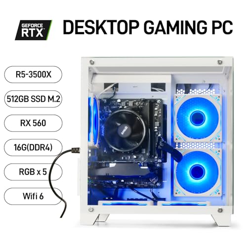 Image of Prebuilt Gaming PC Desktop | Ryzen 5 6Cores 3.6G Up to 4.1G | RX 560 4G Graphics Card | 16G DDR4 RAM | 512G SSD | Wi-Fi 6 | Tower Computer White
