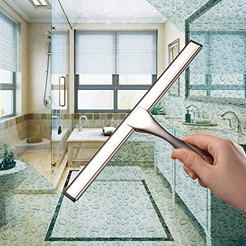 Image of Hiware All-Purpose Shower Squeegee for Shower Doors, Bathroom, Window and Car Glass - Stainless Steel, 14 Inches