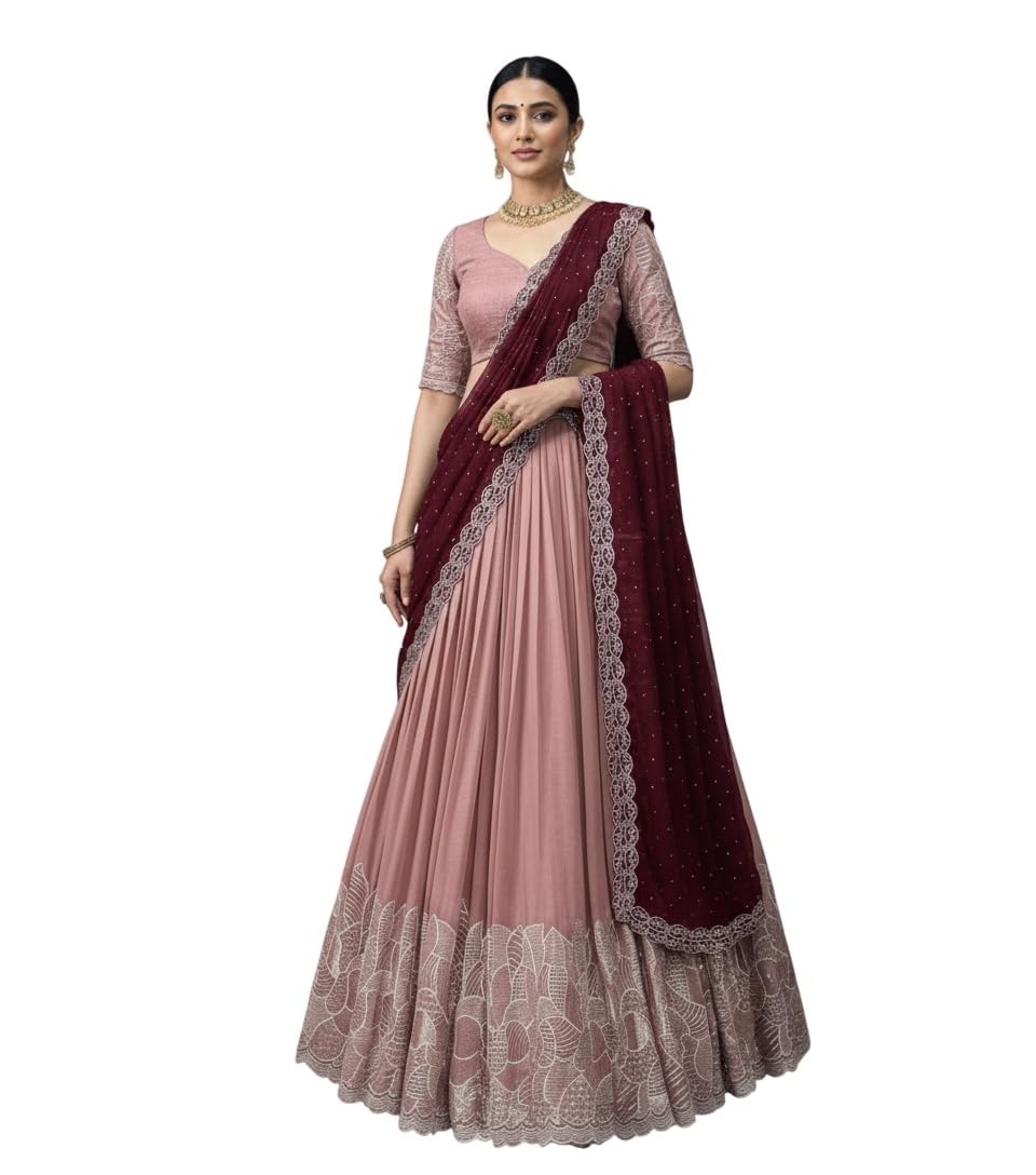 julee Women's Chiffon Embroidered Semi-Stitched Lehenga Choli Panvel LH Peach-01-picture-19
