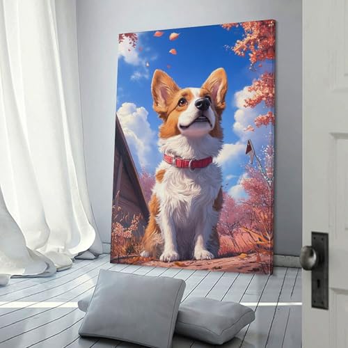 Toile corgi moderne idée cadeau décoration murale originale