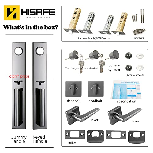 Hisafe Front Door Handle, Stainless Steel Double Door Lock Set, Right&Left Sided Door Handle Sets With 2 Keyed Alike Cylinder Deadbolt, Heavy Duty, 17.5'' Length Handleset, X-Mdhst2016Pw-Set #TOP3