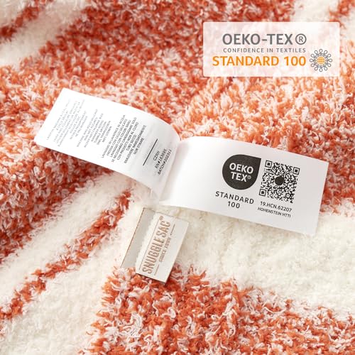 Image of Snuggle Sac Orange Fall Throw Blanket for Couch, Reversible Super Soft Blankets Warm Cozy Knit Fuzzy Plush Blankets for Sofa,Living Room, Stripe Orange,50x60 inches