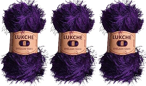 Image of Eyelash Fun Fur Yarn Premium 100% Polyester 164 Yds (150 Mt), 3.53 Oz (100 Gr) Colorful Crochet Yarn Dıy Hand Knitting (Purple, 3 Skein)
