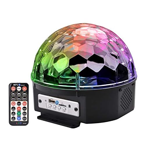 Outgeek DJ Lights, 9 Color LED Bluetooth Stage Lights DJ Stage Lighting Rotating Crystal Magic Ball Light Sound Activated Light with Remote Control MP3 Play and USB for Disco Xmas KTV Club Pub Show