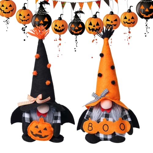 Halloween Zwerge | 2 Stück Kürbis Gartenzwerg Deko Für Halloween - Deko Figuren Für Draußen Drinnen Tisch Fensterbank Wohnzimmer Sofa