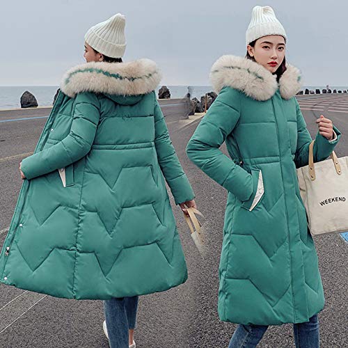 FWNT Manteau long épais à capuche pour femme avec col en fourrure et poche diagonale pour l'hiver et l'extérieur Cover