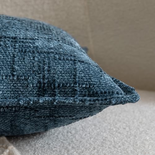 Image of MADIZZ Pack of 2 Chenille Throw Pillow Covers 12x20 Inch Blue Soft Neutral Decorative Throw Pillows for Couch Sofa Boho Accent Cushion Covers Modern Farmhouse Home Decor for Bedroom Living Room