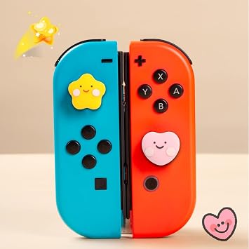 PERFECTSIGHT Switch Thumb Grips, Cute Joystick Caps Thumbstick Cover for Nintendo Switch Lite/Switch OLED, 4 PCS Analog Stick Button Cover for NS Joycon Controller Accessories,Star and Heart