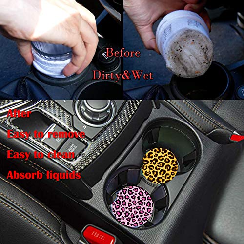 Car Coasters Pack Of 2,Leopard Print Absorbent Ceramic Car Coasters,Drink Cup Holder Coasters,With A Finger Notch For Easy Removal(Grey) #TOP3