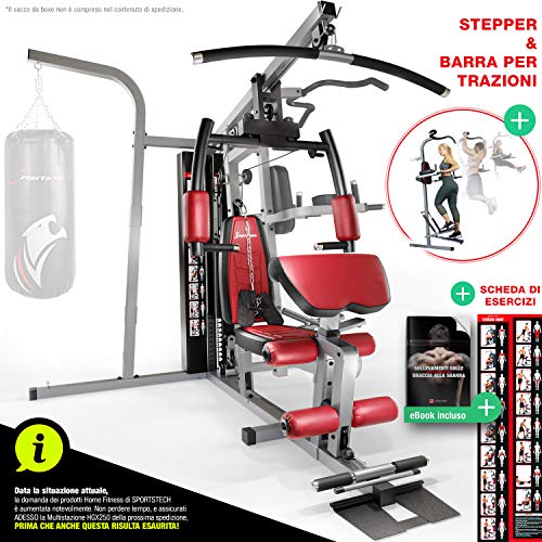 Sportstech 50in1 Premium Multistazione per Un Allenamento Completo | Palestra Multifunzionale con Stepper e Torre di trazione LAT | HGX in Materiale Eva |Robusto a casa & Boxe