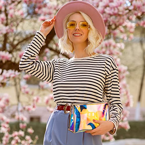 Westonbasics Holographic Iridescent Makeup Pouch | Portable Waterproof Cosmetic Bag Set For Women, Ladies & Bridesmaids | Clear Pouch For Travel, Toiletry | Large Clear Makeup Bags With Zipper #TOP4