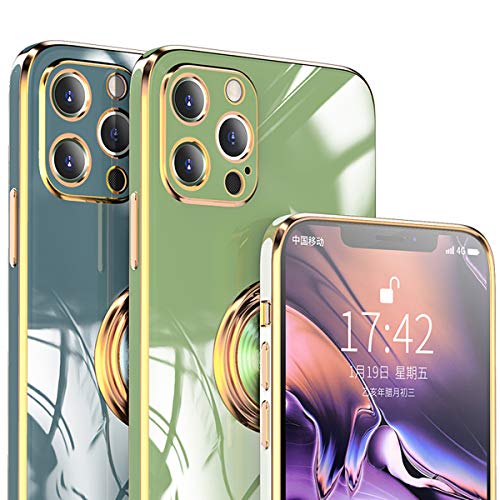 Aowner Compatible With Iphone 11 Pro Max Ring Holder Case Shiny Plating Rose Gold Edge 360 Degree Rotation Kickstand For Women Girls Slim Soft Flexible Tpu Protective Cover Case, 6.5 Inch #TOP6