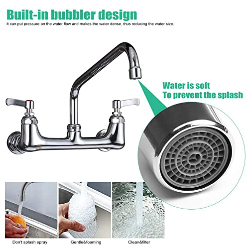 Cwm Wall Mount Kitchen Faucet 8" Center Commercial Faucets With 12 Inch Swivel Spout #TOP3