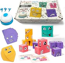 Face Changing Magic Cube Game,Wooden 3d Puzzle Face Changing Cube Game with Bell, Emoji Games Educational Puzzles Toy Board Games for Kids Christmas Birthday (A)