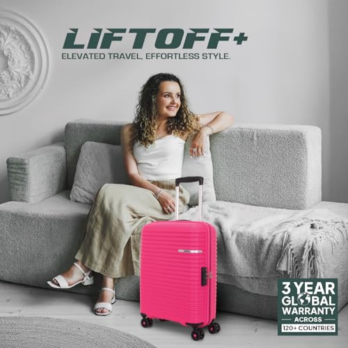 Image of American Tourister Liftoff+ | Small Size Cabin Trolley Bag (55 cm) for Travel | 360 8 Wheel Travel Luggage | Hard Case Polypropylene (PP) Suitcase | Mounted TSA Lock | Berry Blast