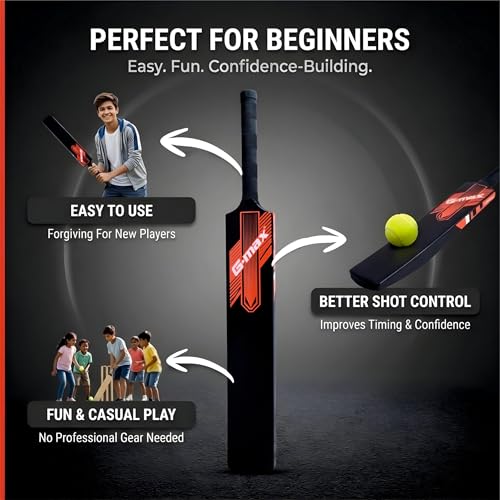 Image of G-Max Nuke Full Size Premium Cricket Hard Plastic Bat for Tennis Ball Play with Massive Sweet Spot, Standard Size for Ages 12+, 800g, Black Colour
