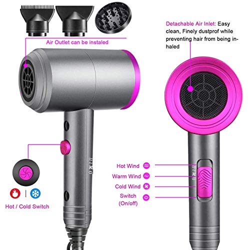 Ionic Hair Dryer, 1800W Professional Blow Dryer, Fast Drying Negative Ion Hairdryer Blowdryer, 3 Heat Setting/2 Speed/Powerful AC Motor Blow Dryer, 2 Nozzles&1 Diffuser for Women Man Kids Hair Care