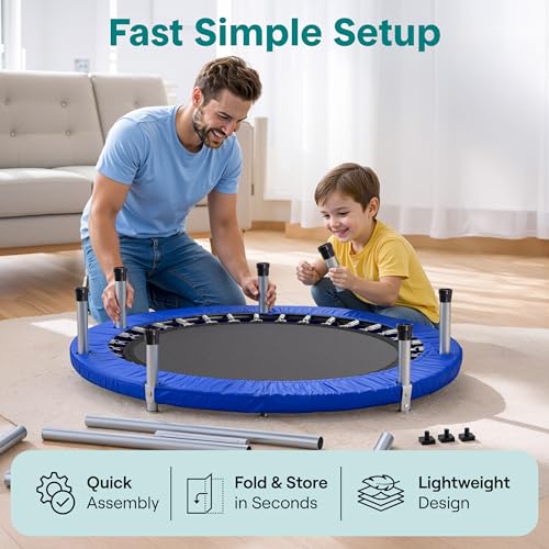 Image of SereneLife 36″ Foldable Mini Trampoline for Kids - Compact Fitness Rebounder with Foam Handle - Safe, Stable Exercise Trampoline with 330lbs Max Load for Indoor /Outdoor Active Play & Exercise