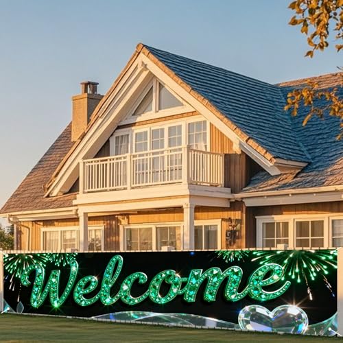 Image of Nuxovilar Welcome Home Banner Green Crystal Shine 17.7x78.7 Polyester