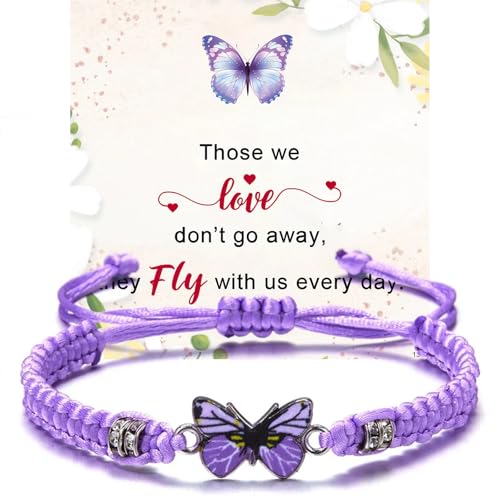 Butterfly Bracelet, Charm Bracelet For Women -They Fly With Us Every Day Butterfly Bracelet - Adjustable Hand Woven String Butterfly Bracelets For Women, Sympathy Gifts