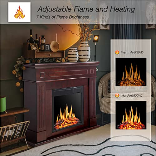 Electric Fireplace With Mantel Brown Heater 1500W Electric Fireplace Freestanding With Remote Control Fireplace Surround With Mantel Adjustable Led Flame #TOP1