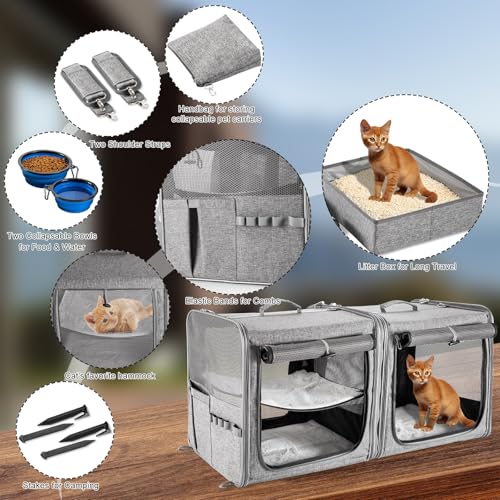 Large Cat Carrier for 2 Cats with Zipper Locks, Double Cat Carrier with Travel Litter Box, Soft Pet Travel Carrier for Cats and Small Dogs Up to 45 Lbs, Gray - Image 4