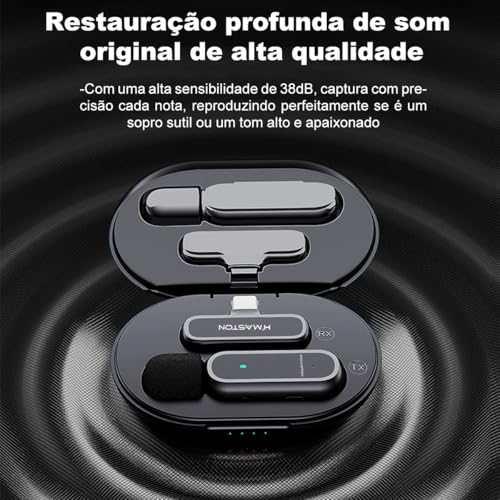 H'MASTON Microfone de Lapela Sem Fio Professional 2 em 1 Microfone com Estojo de Carregamento Reduç
