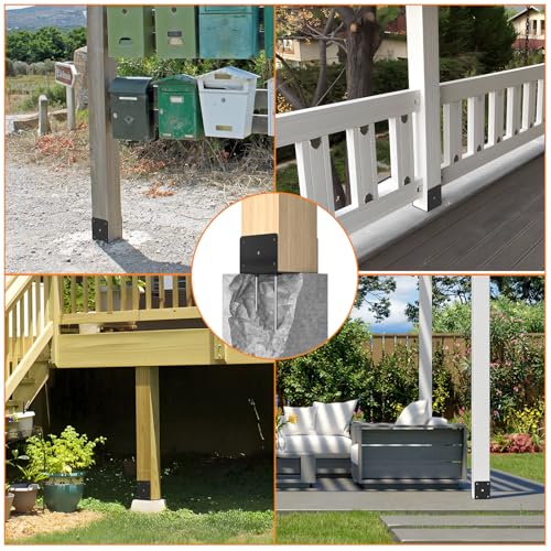 FMhotu 8x8 Concrete Post Base(4 PCS), Deck Post Base Holder Ground Spike for Concrete, Decking Post Brackets with 3 Anchor Rods, Post Base for Pavilion Deck Porch Handrail Railing by FMhotu - Image 7