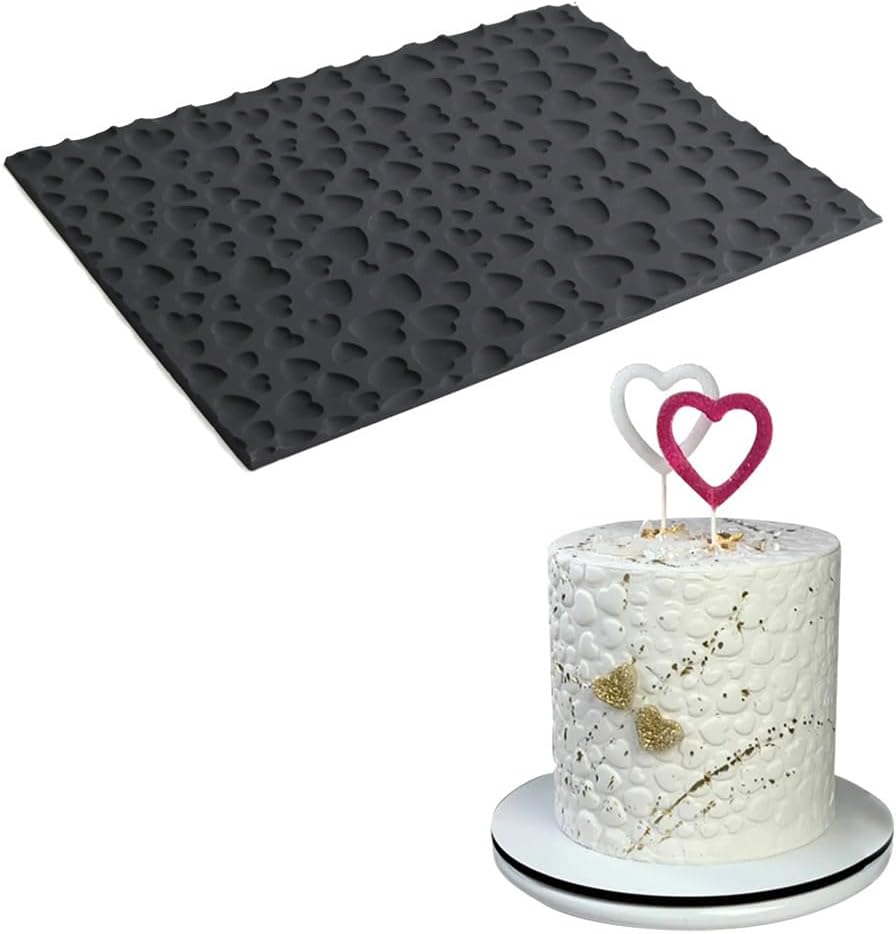 Knitting Cake Border Silicone Mold Fondant Impression Mat, Sweater Texture Design Silicone Cake Decorating Supplies for DIY Sugarcraft Paste Cupcake Baking Supplies (Peach Heart)