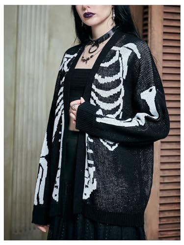 Women's Skeleton Graphic Cardigan Sweaters Goth Open Front Long Sleeve Cardigan Coat4