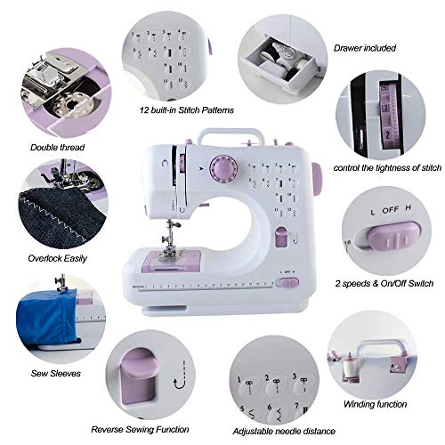 Image of Mini Sewing Machine For Beginner, Portable Machine,12 Built-In Stitches Small Double Threads And Two Speed Multi-Function Mending With Foot Pedal Kids, Women (B13)