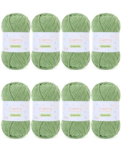 Image of Coopay Chenille Yarn for Crocheting, 8 Pack Medium Weight Yarn - CYC #4 - Total 520yd, Soft Crochet Yarns for Plush Toys, Blankets, Scarves (Green)