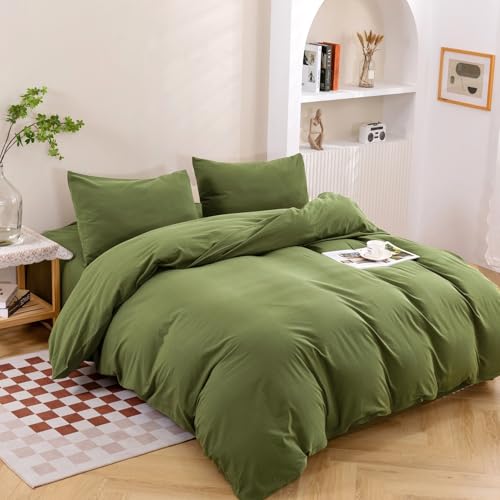 DOUH Juego de funda de edredón de 3 piezas de punto de algodón para el hogar, 1 funda de edredón, 2 fundas de almohada, cómodo patrón de cuadrícula para niños y adultos, color azul claro, tamaño doble
