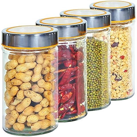 OUXI Ruby 580 ml Storage Jars Glass with Lid Transparent Storage Jar Airtight Storage Glass Food Storage Jar Set for Kitchen Set of 4 Cover