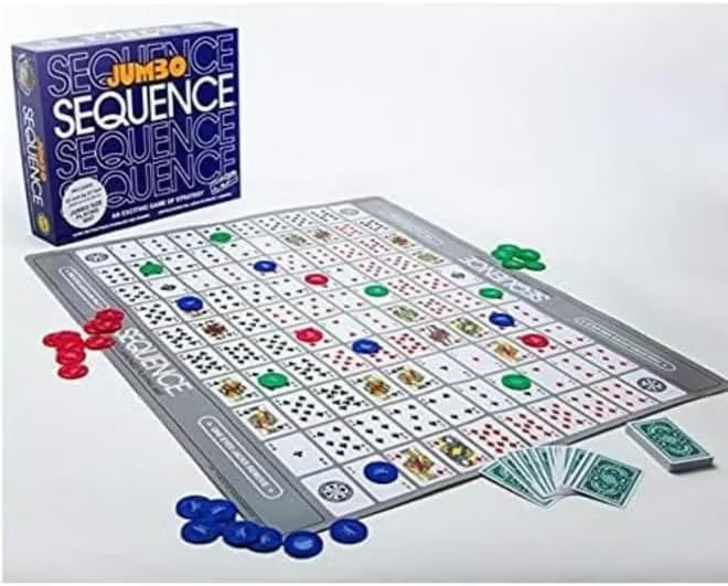 Sequence Family Board Game, Deluxe Edition Strategy, Multi Player, with Chips, Cards & Mat