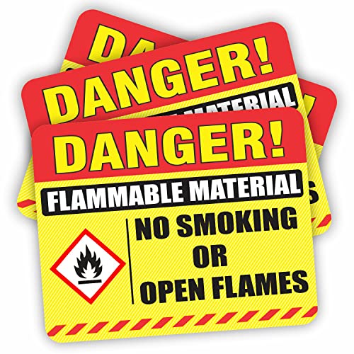 Open Flame Warning Stickers - (Pack Of 10) 8" X 10" Large Danger Flammable Material No Smoking Industrial Safety Sign Laminated Vinyl Decals #TOP7