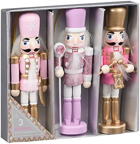 FIZPORIUM Wooden 95%, Fabric 5% Nutcracker Men Box Have Been a Fixture of Our Festive Decor For Generations 14 x 14 x 3.5cm 3pk - Pink