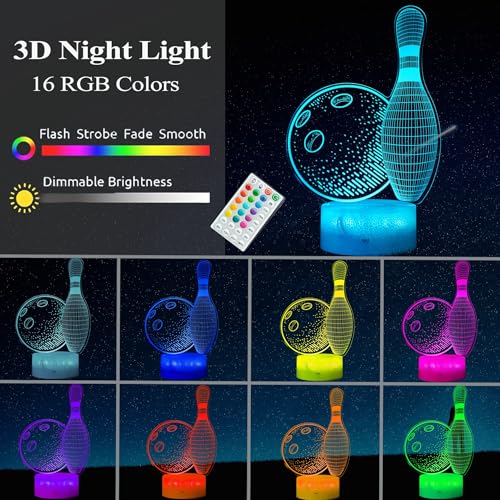 Image of Bowling Night Light, Bowling Gifts 3D Illusion Lamp with 16 Colors Changing, Timer, 4 Flash Modes and Dimmable, Kids Boys Girls Room Decoration, Holiday Xmas Gifts