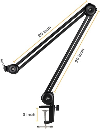 Miniatura 2 de Melon Audio Soporte de brazo para micrófono, soporte de brazo de tijera de suspensión de micrófono resistente con clip de micrófono y bridas para