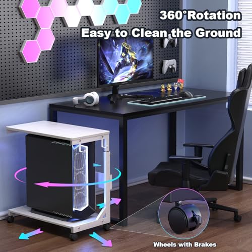 Hovadova Height Adjustable Computer Tower Stand with Charge Station and USB Charging Port, 2-Tier ATX-Case Cart, Under Desk Mobile PC Stand, CPU Holder Cart with Locking Caster Wheels for Fits Most PC