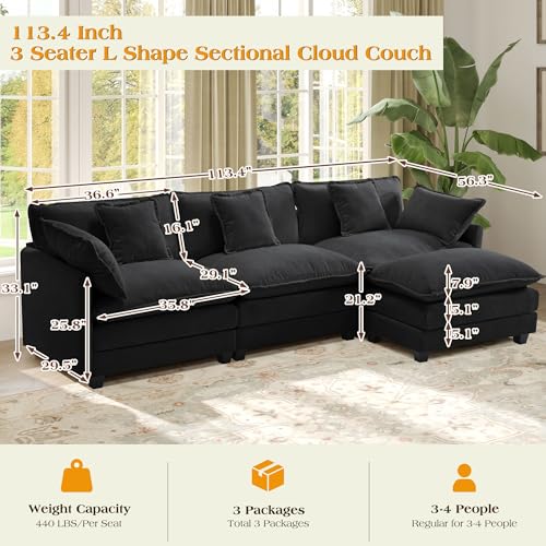 Image of 113.4 inch Modular Sectional Sofa,L Shaped Couch for Living Room,Modern Deep Seat Sofa 3 Seater Chenille Fabric Comfy Cloud Couches with Throw Pillows & Movable Ottoman