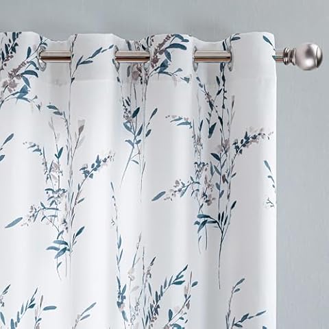 MYSKY HOME Floral Curtains for Living Room 95 Inch Long Thermal Insulated Light Filtering Privacy Protection Curtains for Dining Room Bedroom Leaf Print Classical Drapes Grommet, 2 Panels, Navy Blue Cover