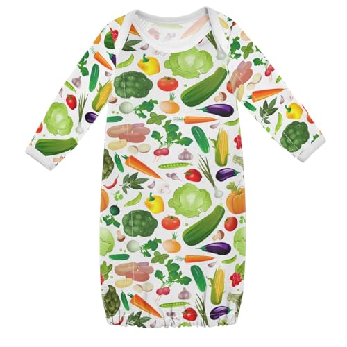 WIFIU Colorful Fresh Vegetables Baby Girls Boys Sleeper Gown Cotton Nightgown Long Sleeve, Baby Nightdress Sleeping Clothes for Newborn 0-3 Months Multicolor