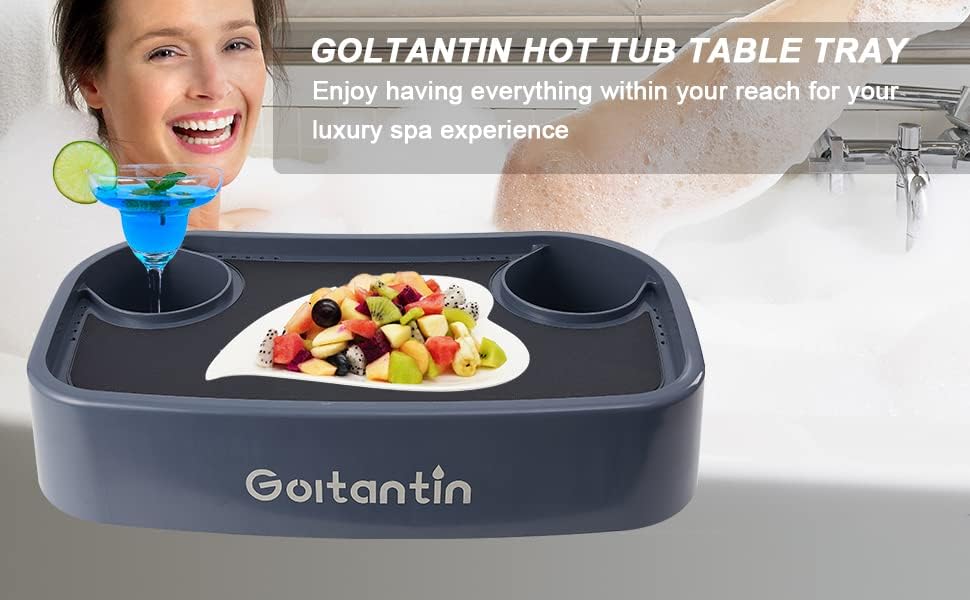 Miniatura 2 de Bandeja de mesa para bañera de hidromasaje con soporte para bebidas soporte ajustable para taza de spa con drenaje organizador de bebidas